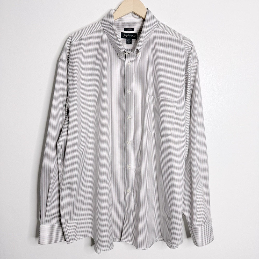 Joseph & Feiss Men's Classic Fit XXL Button Down Shirt Stripe Tan/White‎ Preppy